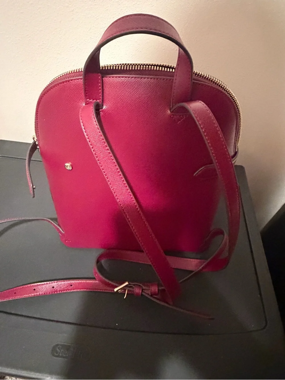 kate spade Fuchsia Saffiano Leather Mini Backpack with Gold Hardware